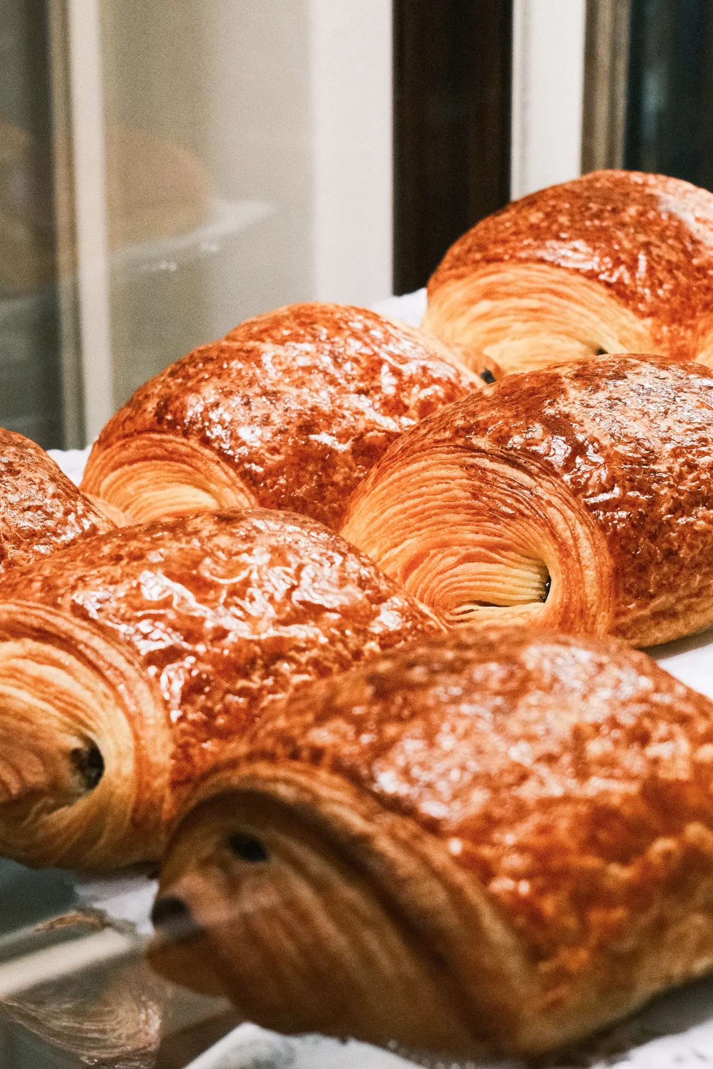 Freshly baked chocolate croissants in vienna
