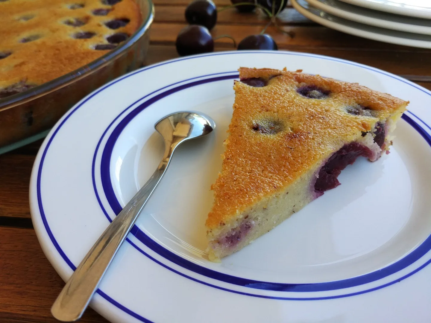 A slice of cherry clafoutis.