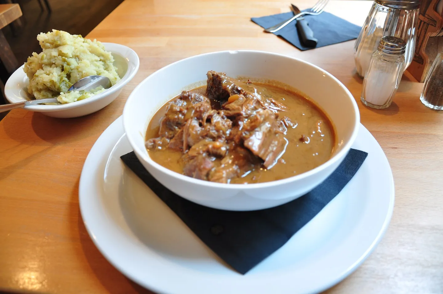Carbonnade flamande served in a shallow bowl.