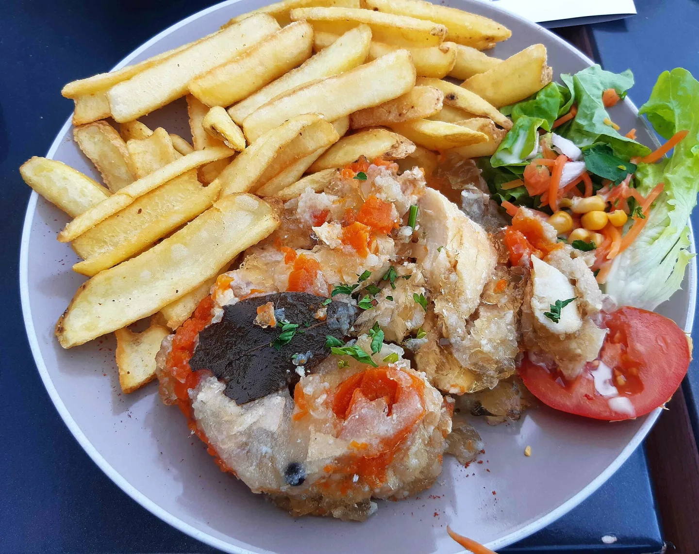 Cold potjevleesch served with fries and salad.